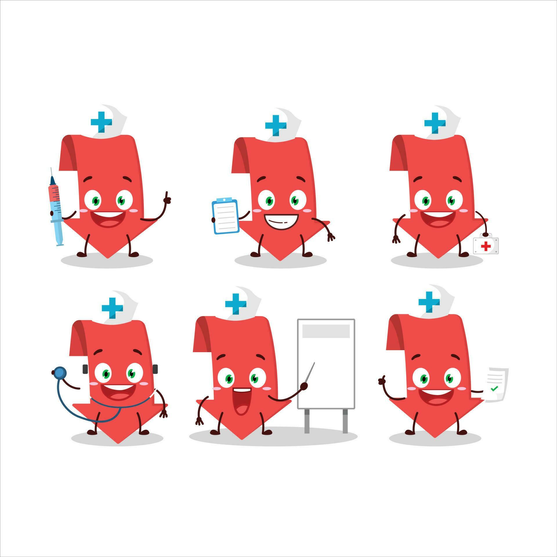 Doctor profession emoticon with arrow down cartoon character Stock Free