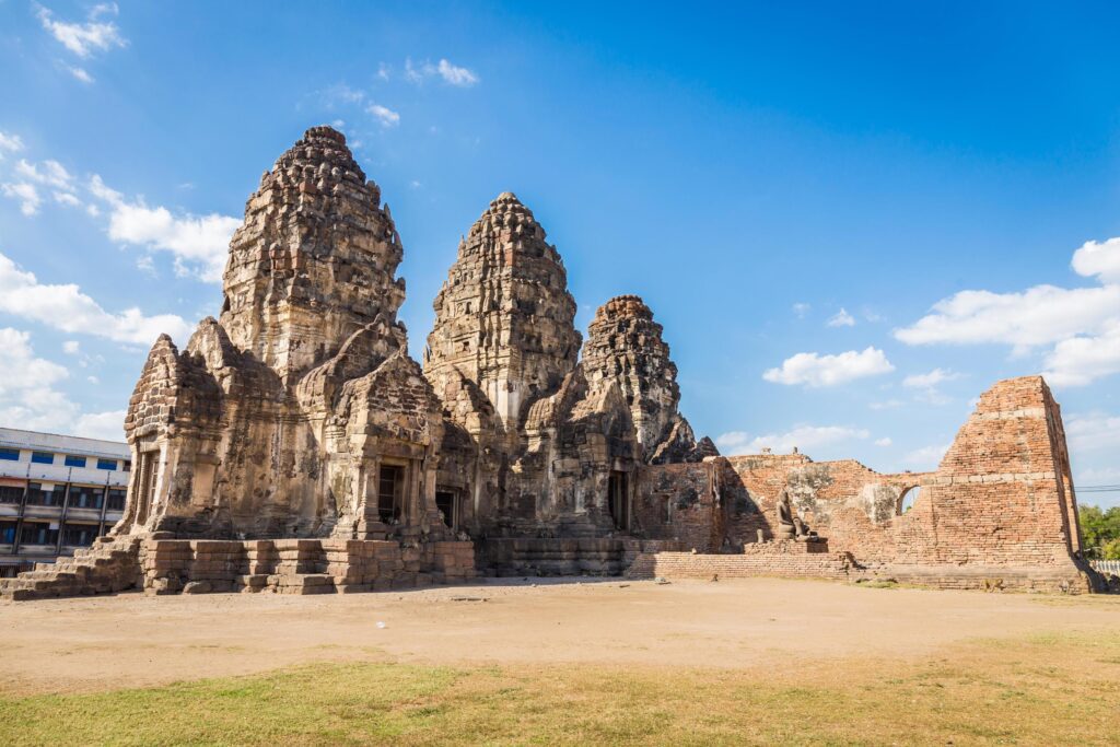 Phra Prang Sam Yot temple, ancient architecture in Center Lopburi, Thailand Stock Free