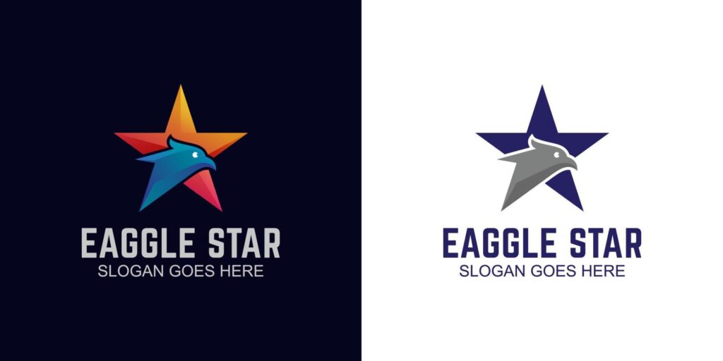 gradient eagle head with stars symbol logo design and flat versions Stock Free