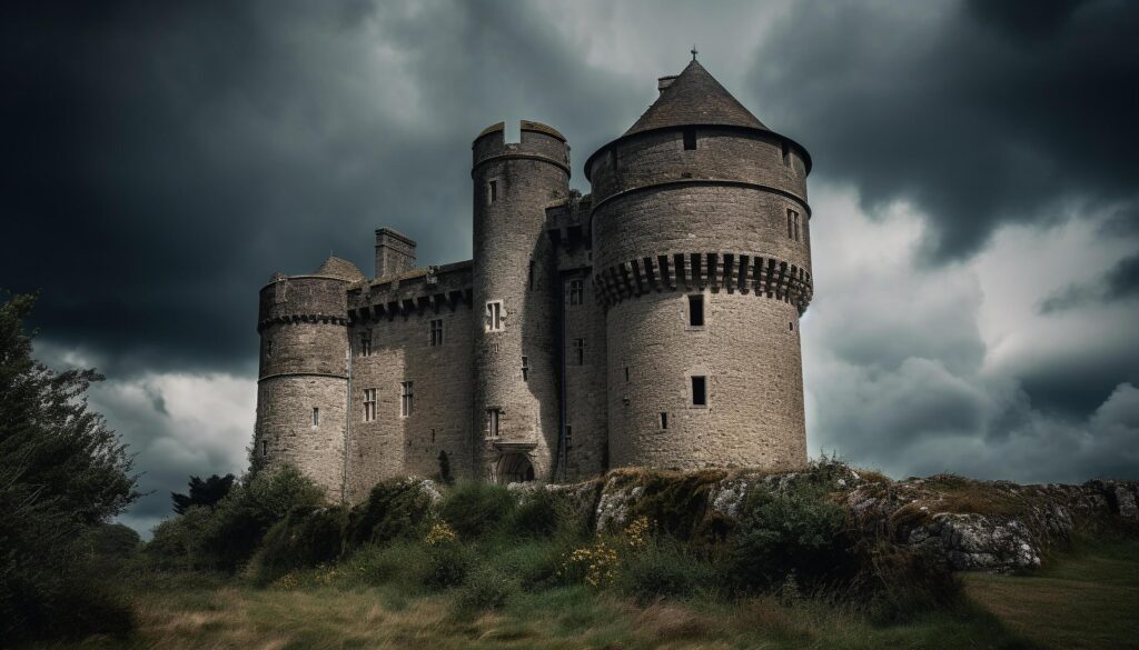 Medieval fortress on cliff, abandoned and weathered by time Stock Free