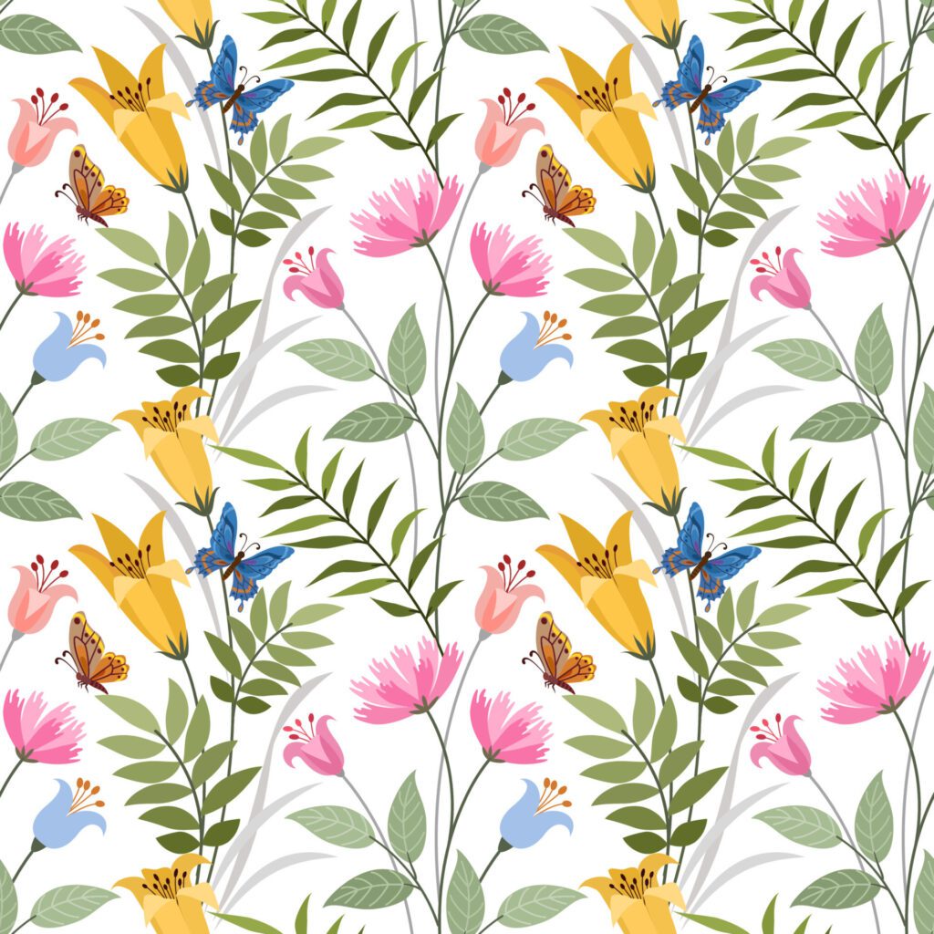 Colorful hand draw flowers seamless pattern. Free Vector