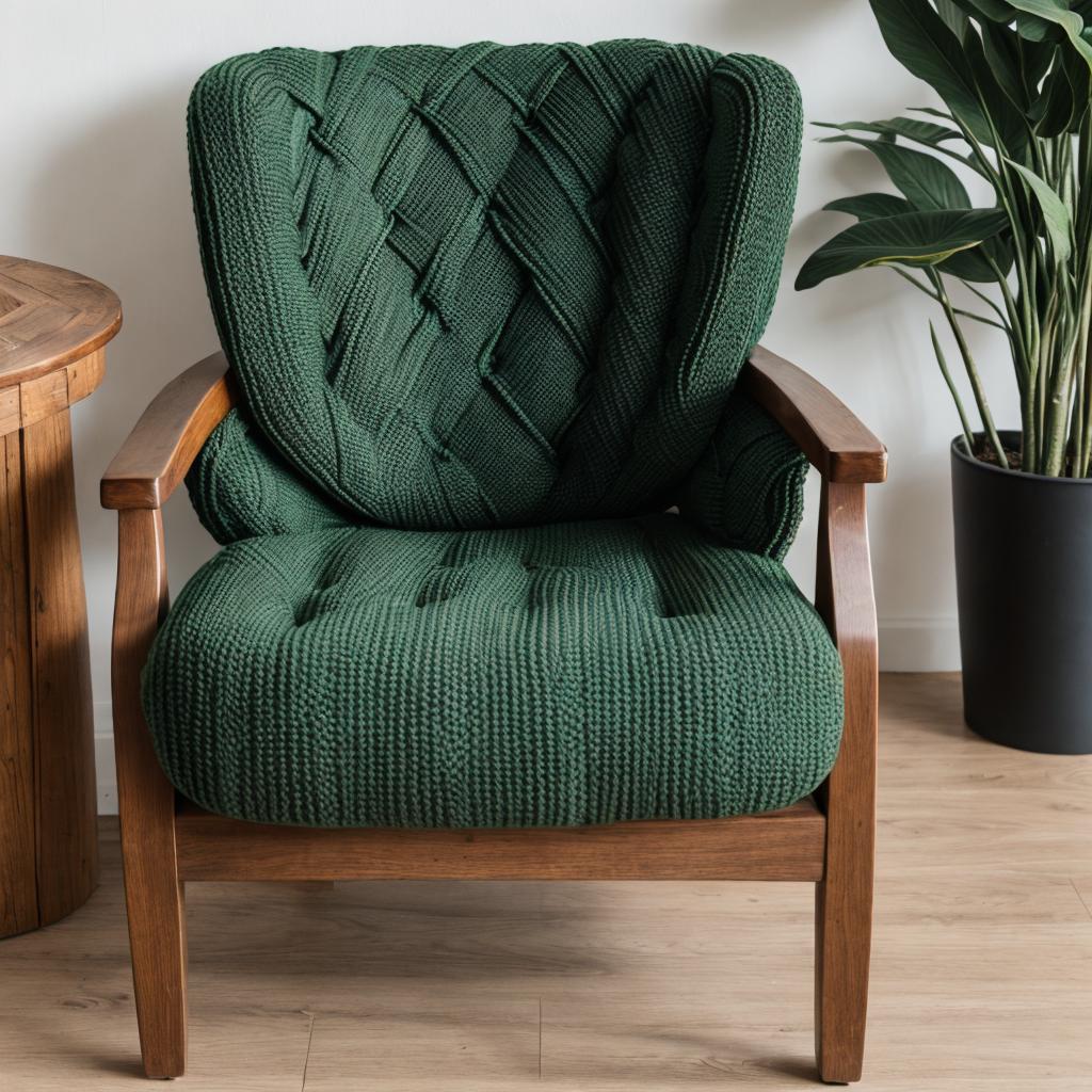 Dark green Armchair, knitted, by @ai_generated