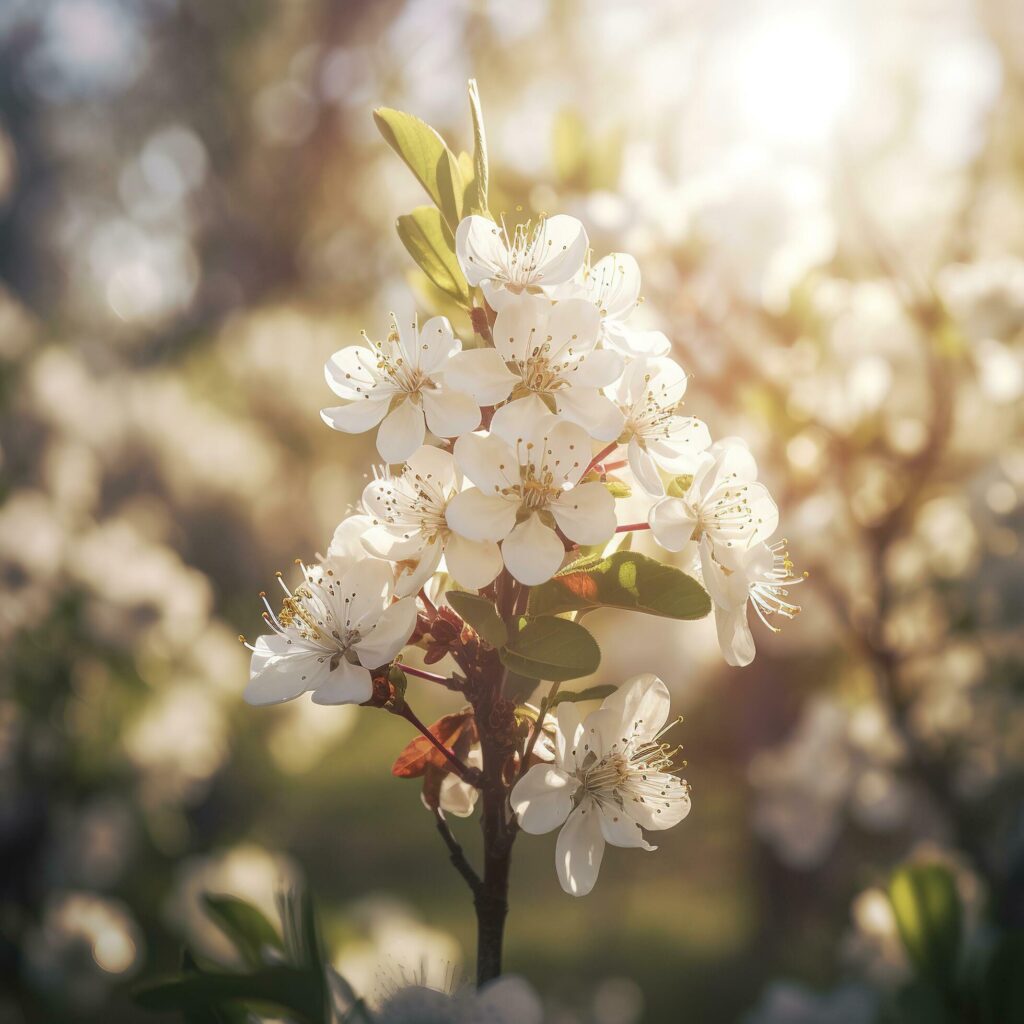 Spring blossom background. Beautiful nature scene with blooming tree and sun flare , generat ai Stock Free