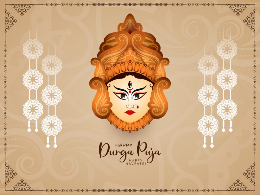 Traditional Durga Puja and Happy navratri indian religious festival background Free Vector