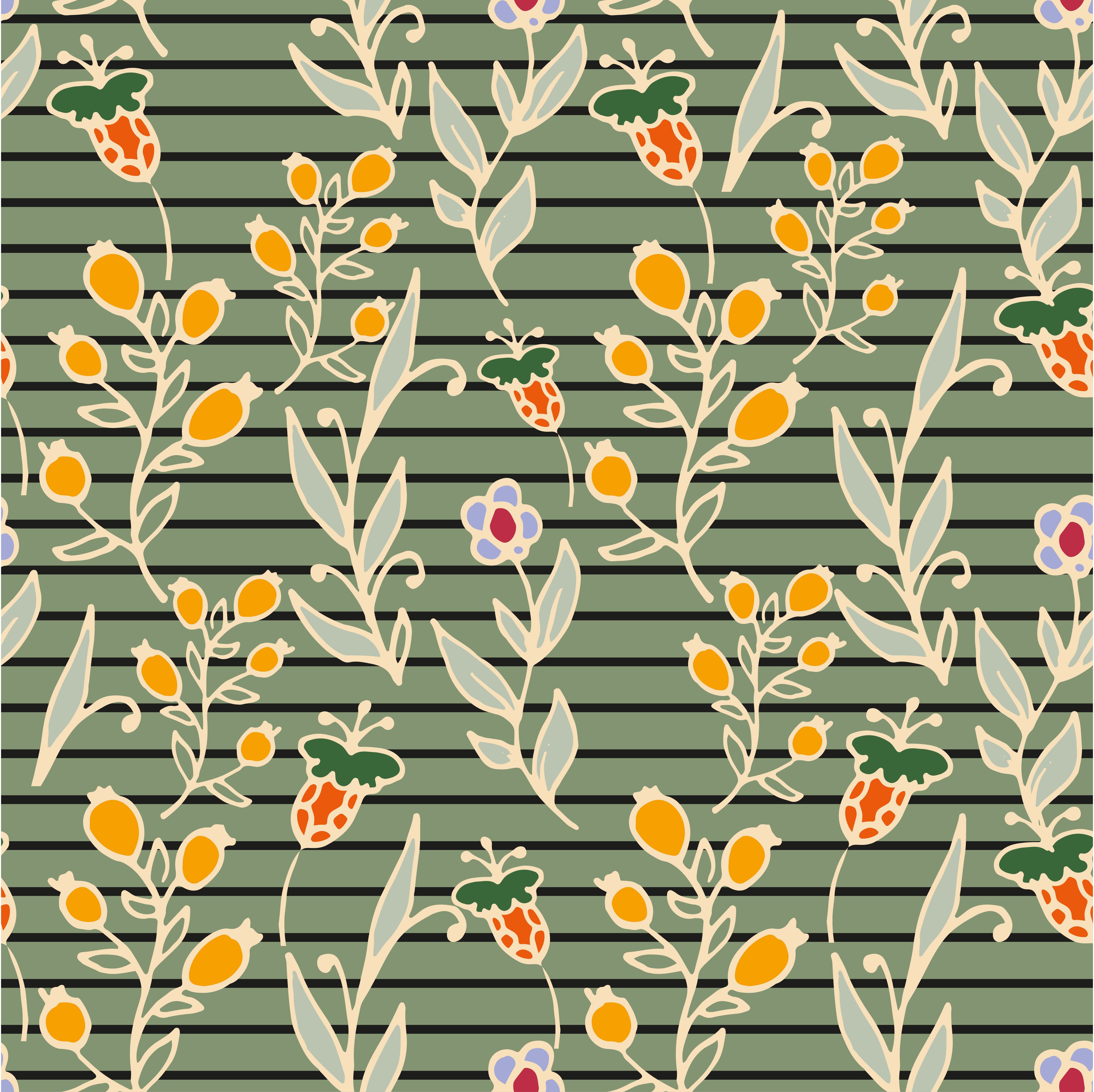 Floral seamless pattern. Horizontal stripes. Herbs and wild flowers print. Free Vector