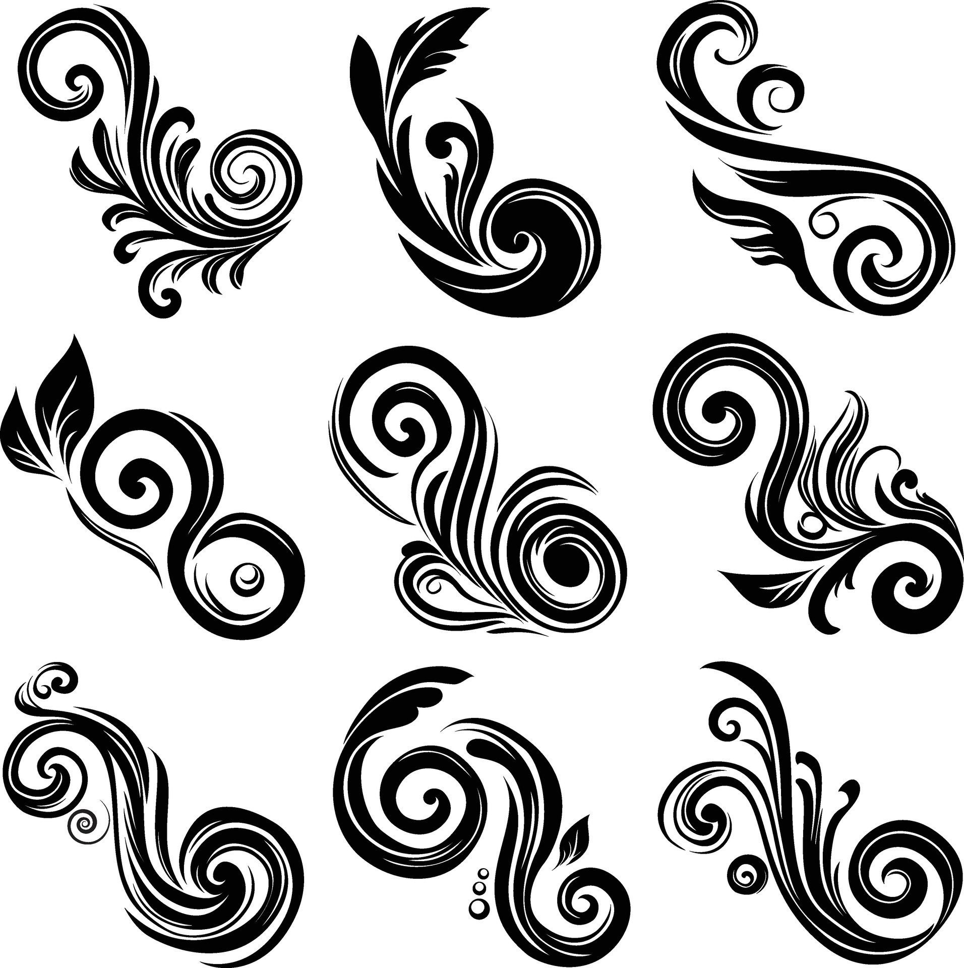 Set of Curlicues and Flourishes Free Vector