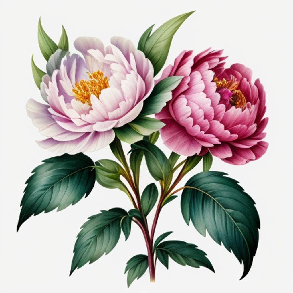 Peonies,plant illustration,highly detailed,Victorian style,realistic,vintage by @ai_generated