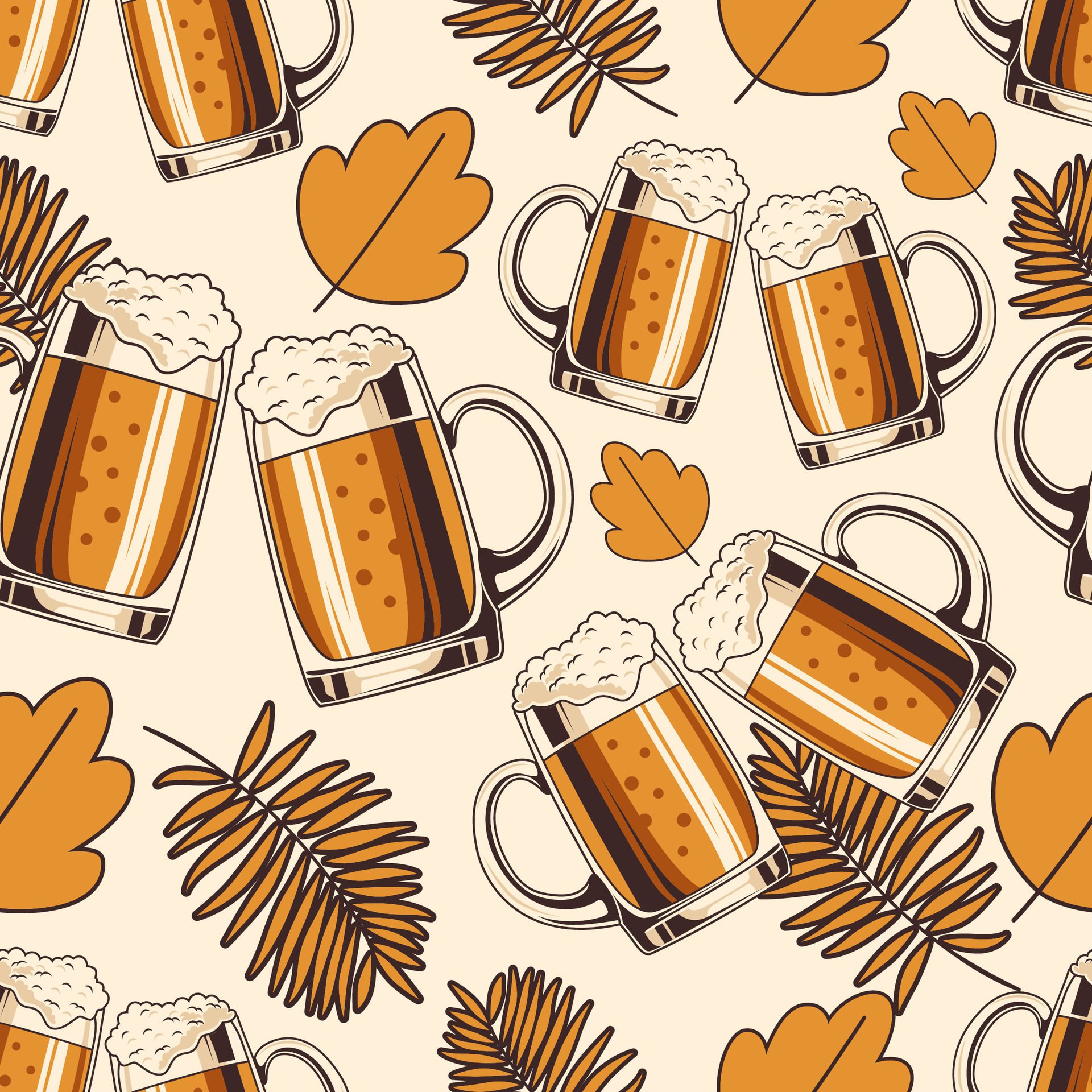 cold beer mug vintage seamless pattern, retro style illustration Free Vector