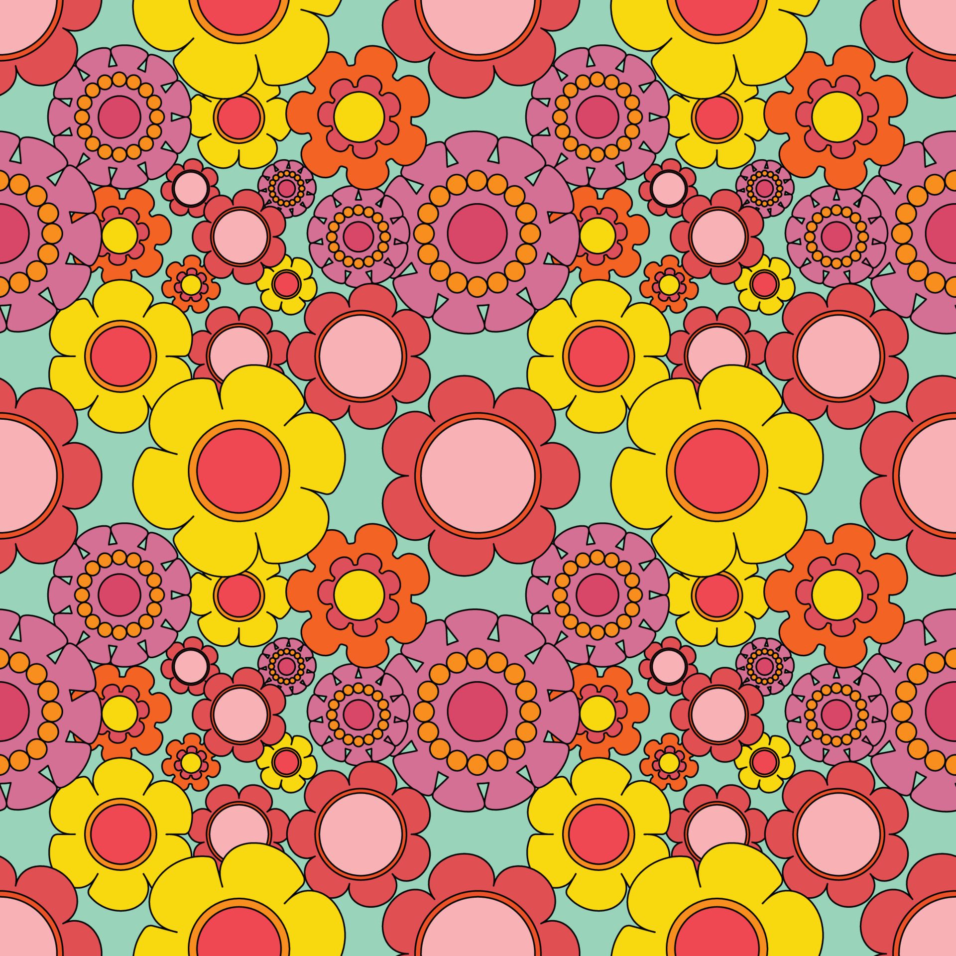 Abstract seamless groovy flower background. Free Vector