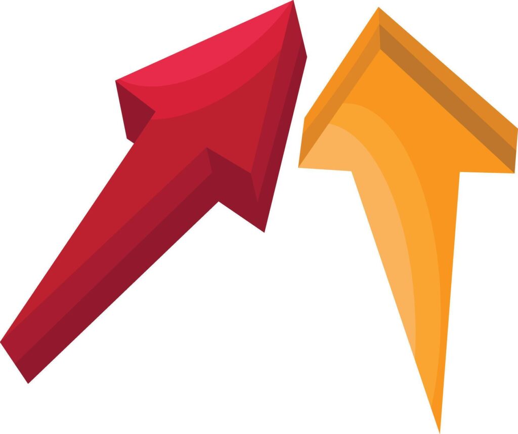 Growing Red Arrow up. Concept of sales symbol icon with realistic 3d arrow moving up Stock Free