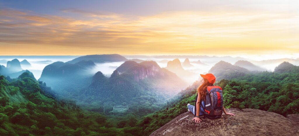 Asian women travel relax in the holiday. Standing on the mountain. Thailand Stock Free