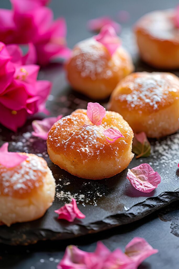 Sweet Blossoms Close-Up of Greek Loukoum with Bougainvillea Petals Free Photo