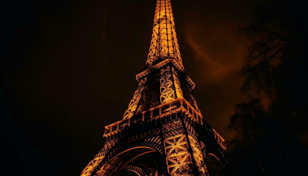 Illuminated Gothic spire, majestic symbol of Paris generated by AI Stock Free