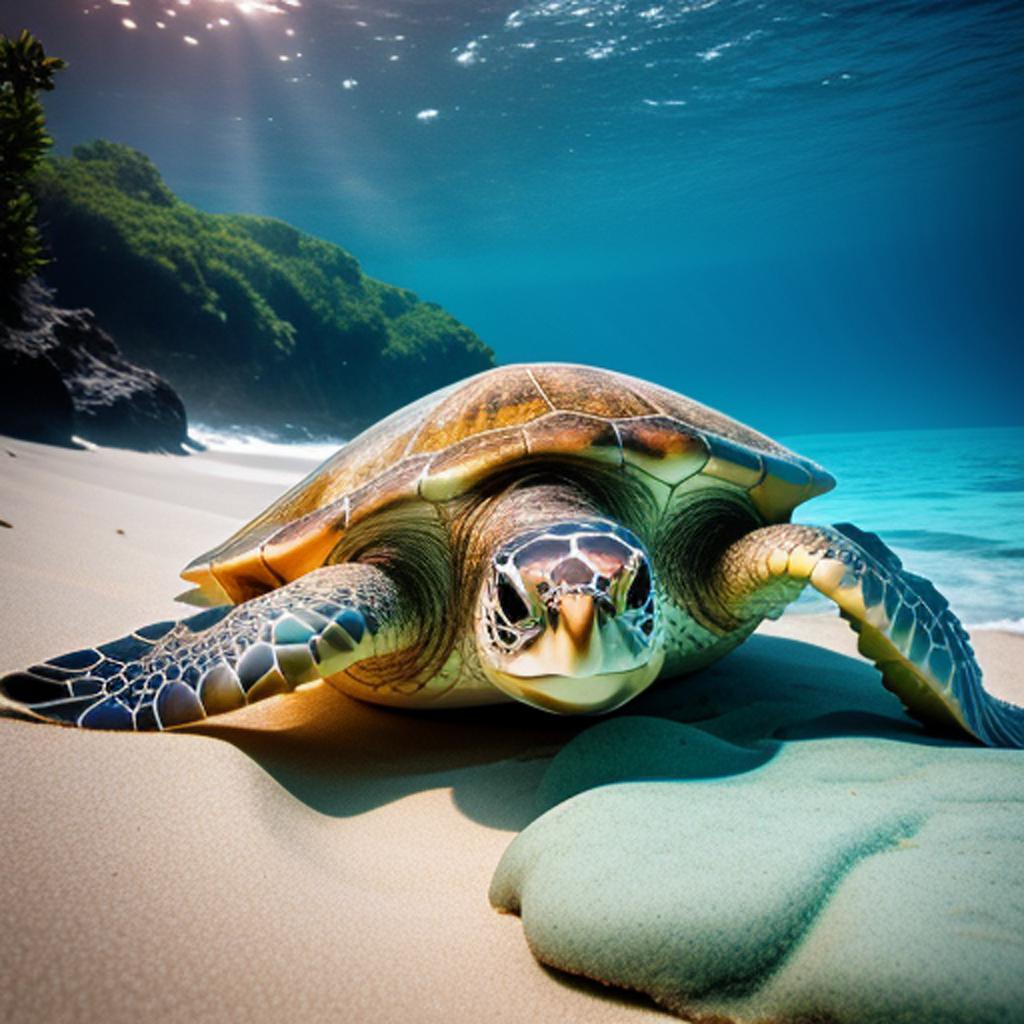 Sea turtle by beach by @ai_generated