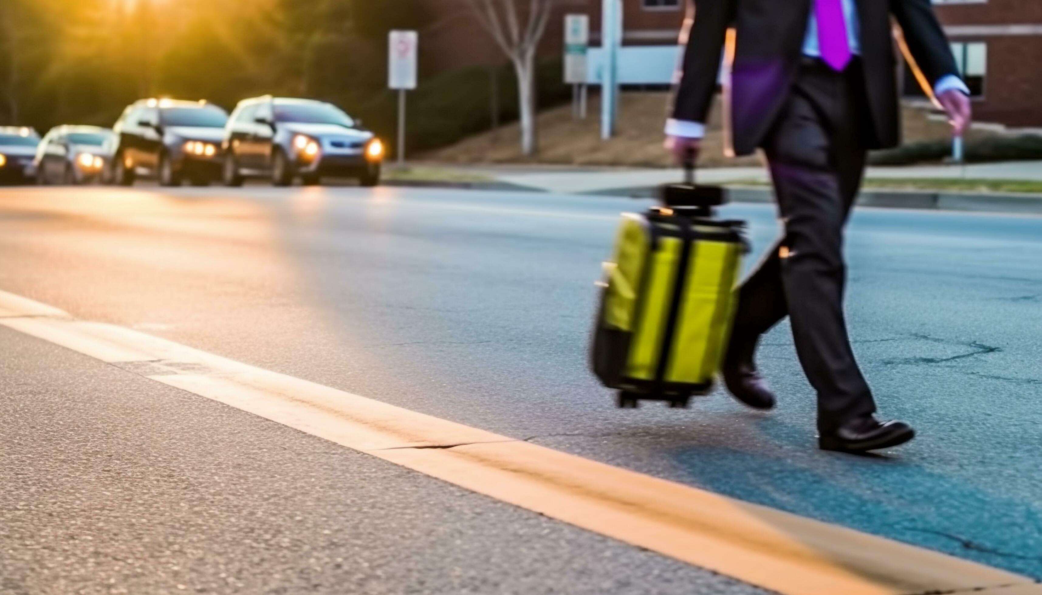 Confident businessman on the move, holding luggage, waiting for transportation generated by AI Stock Free