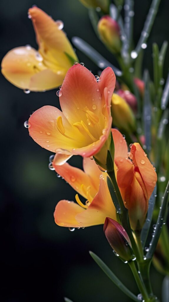 Freesia Flowers in the Morning Light. AI Generative Stock Free