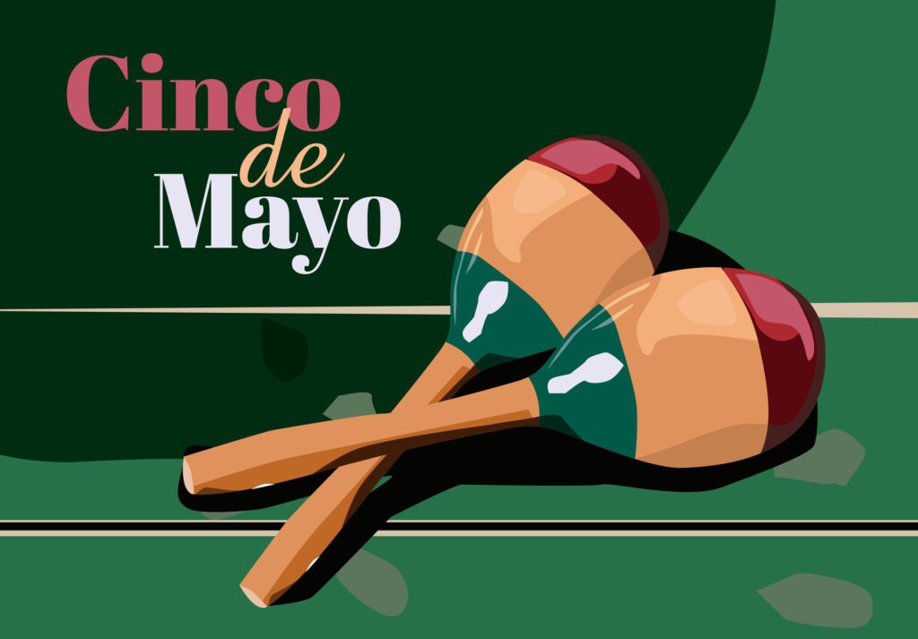 maracas a typical Mexican musical instrument popular celebrating Cinco de Mayo with green wooden floor background Free Vector