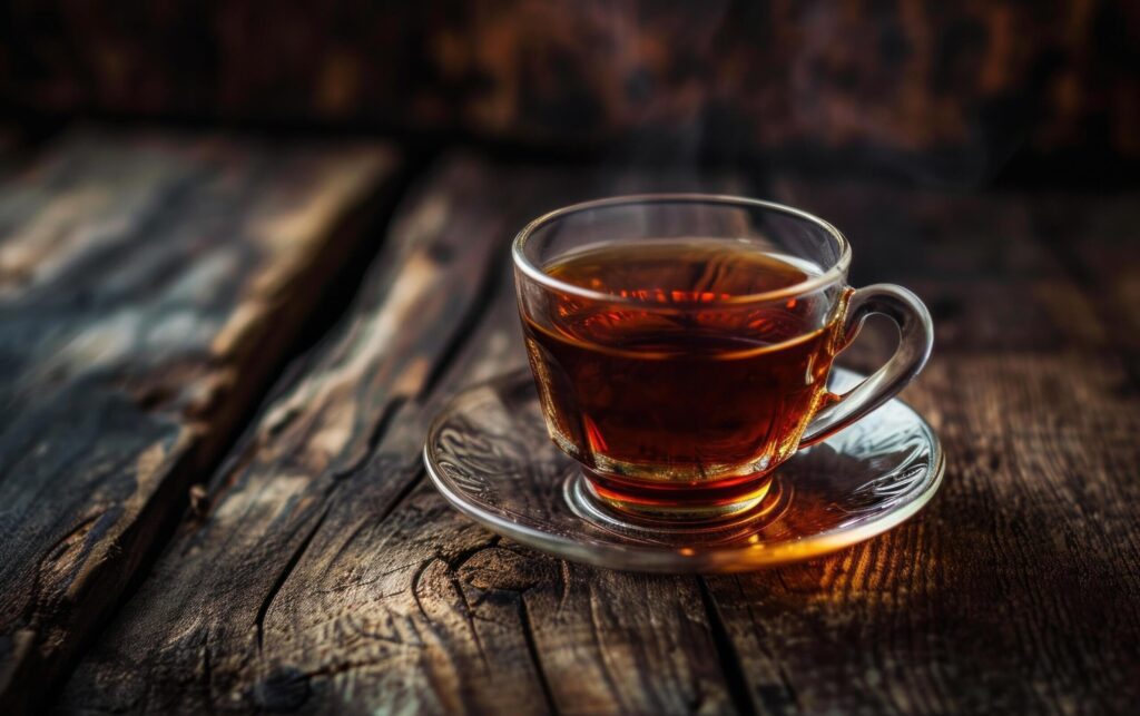 a cup of black tea on a wooden background Free Photo