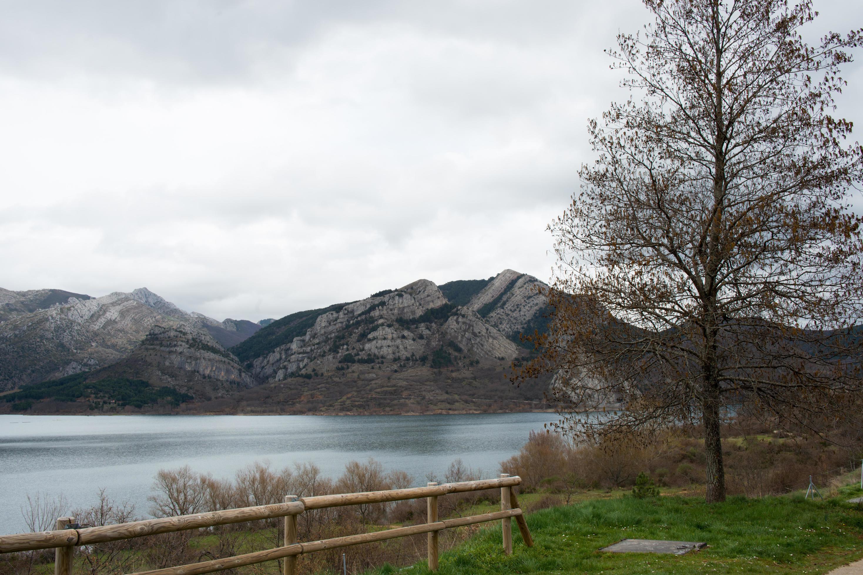 Beautiful aerial view of Natural park of Babia and Luna, between Leon and Asturias. Protected area with a reservoir. Spain Stock Free