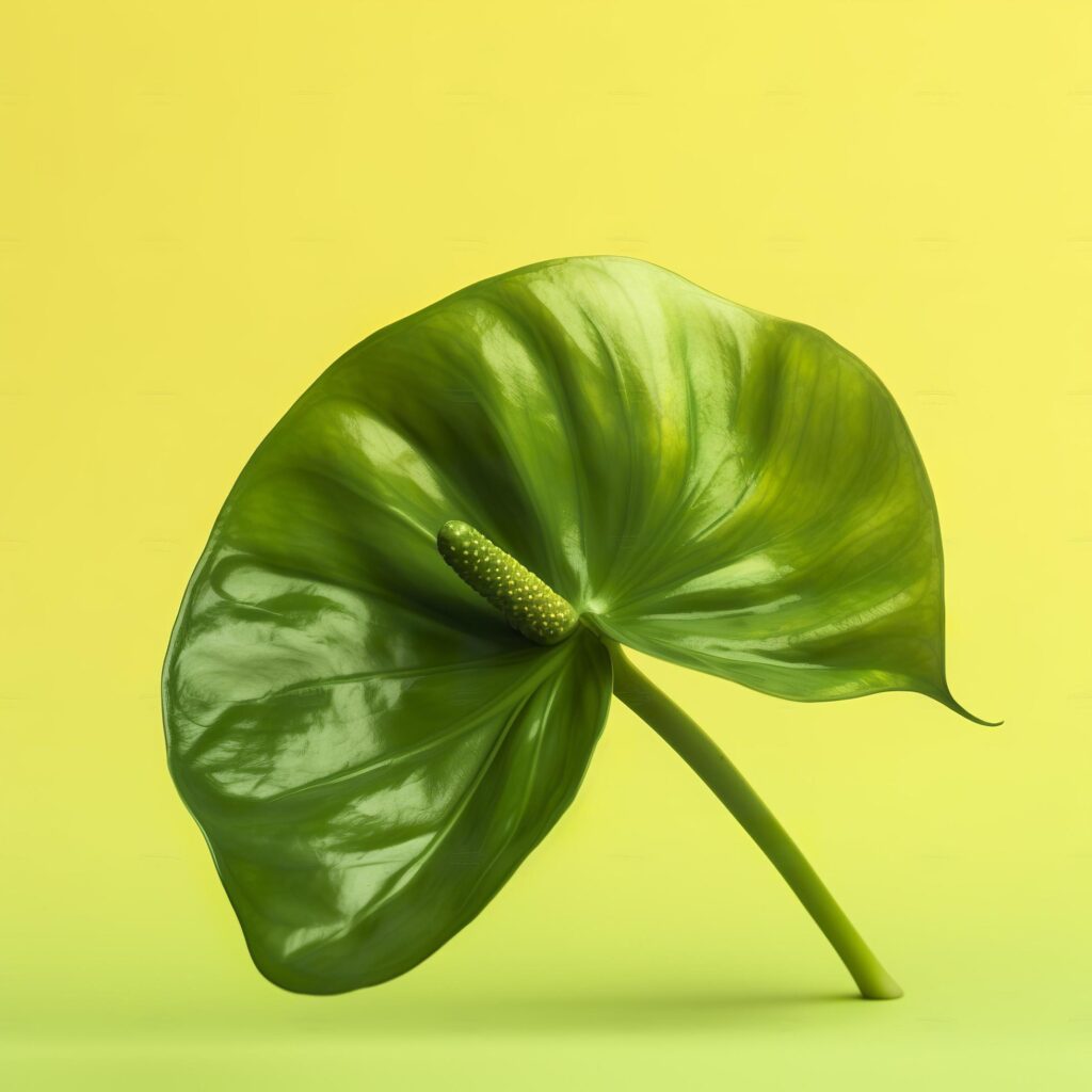 Green anthurium flower isolated on a yellow background, generat ai Stock Free