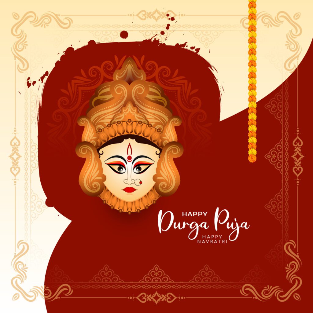 Durga Puja and Happy navratri goddess durga worship festival background design Free Vector