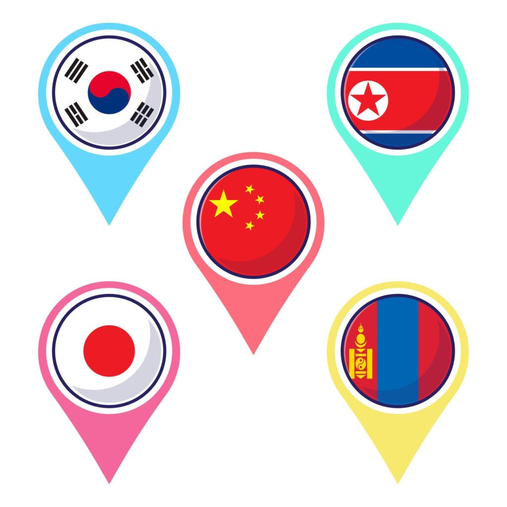 Flat of East Asian countries flag icon mascot collection Stock Free