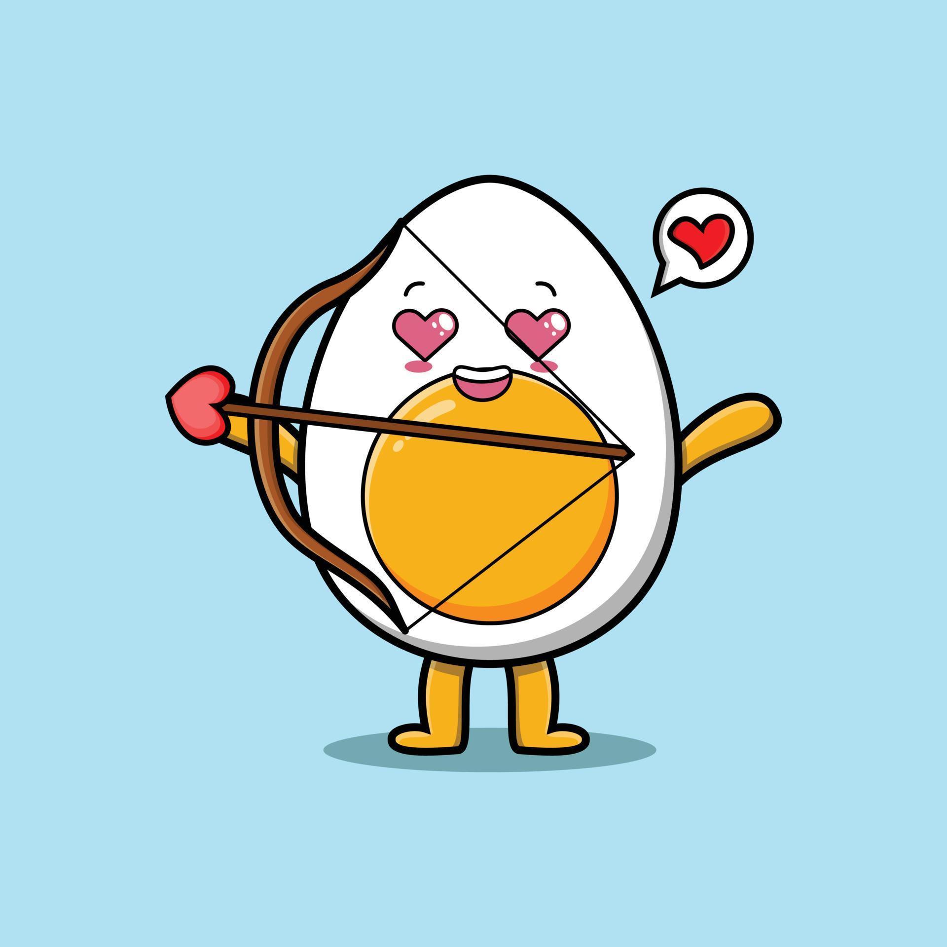 cartoon romantic cupid boiled egg with love arrow Stock Free