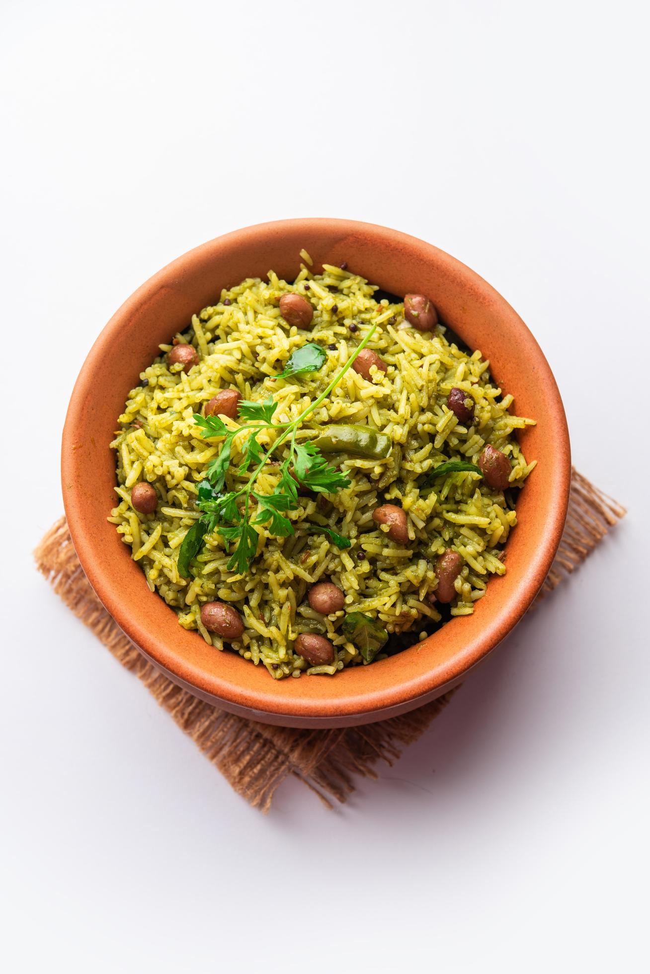 Palak khichdi is a one pot nutritious meal of mung lentils and rice with spinach, Indian food Stock Free