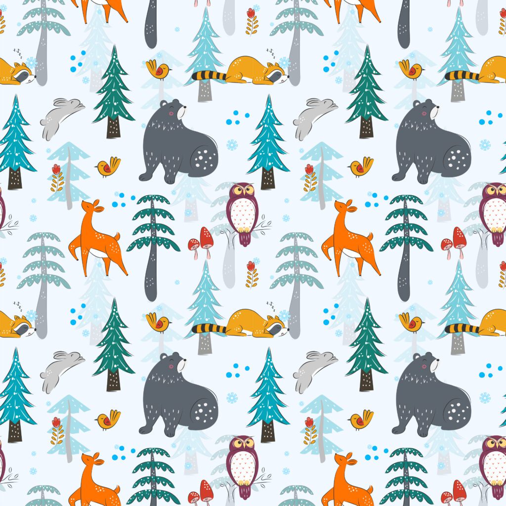 winter in the woodland Seamless Pattern for kids Free Vector