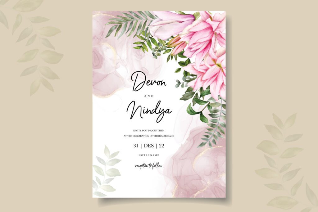 Beautiful floral watercolor wedding invitation card template Free Vector