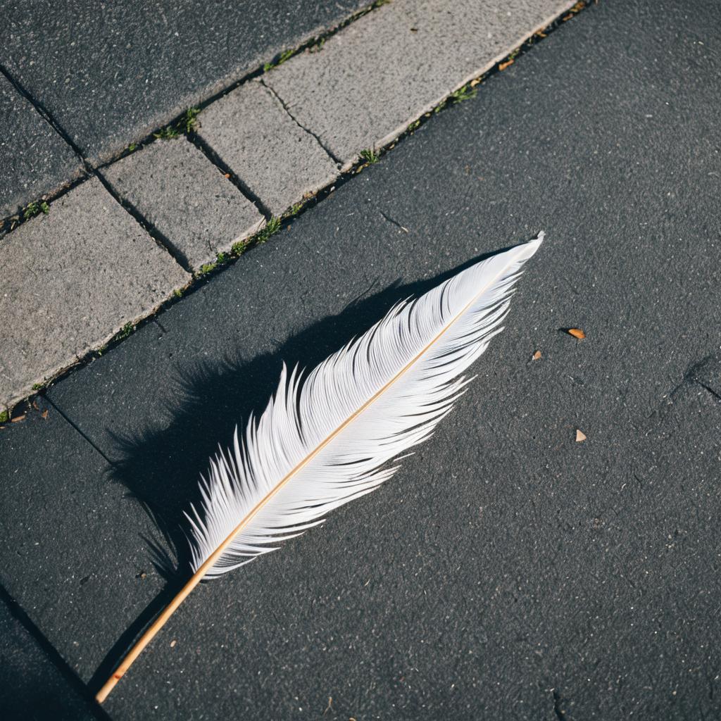 Feather on sidewalk by by @ai_generated