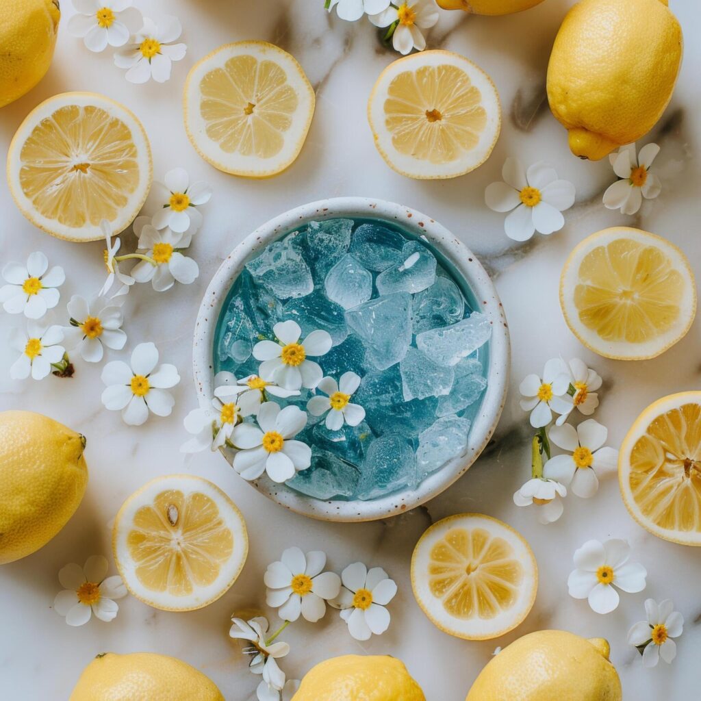 Fresh Lemons and Flowers Arranged on a White Background Stock Free