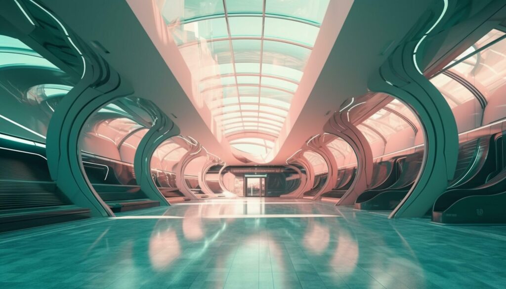 Futuristic corridor design with abstract vanishing point generated by AI Stock Free