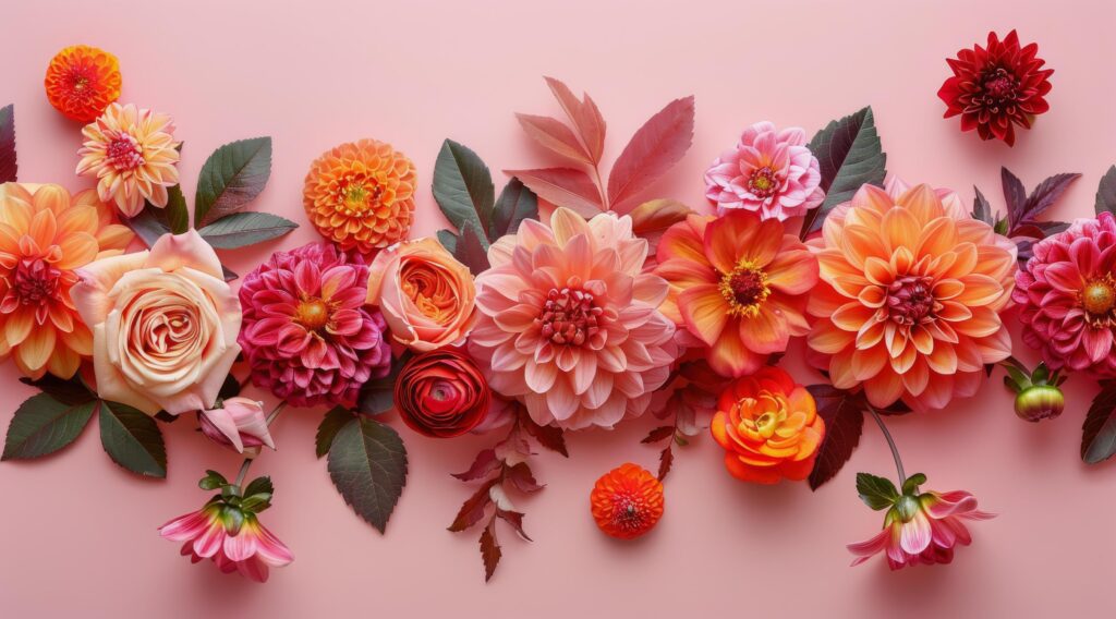 Pink and Orange Floral Arrangement on a Light Pink Background Stock Free