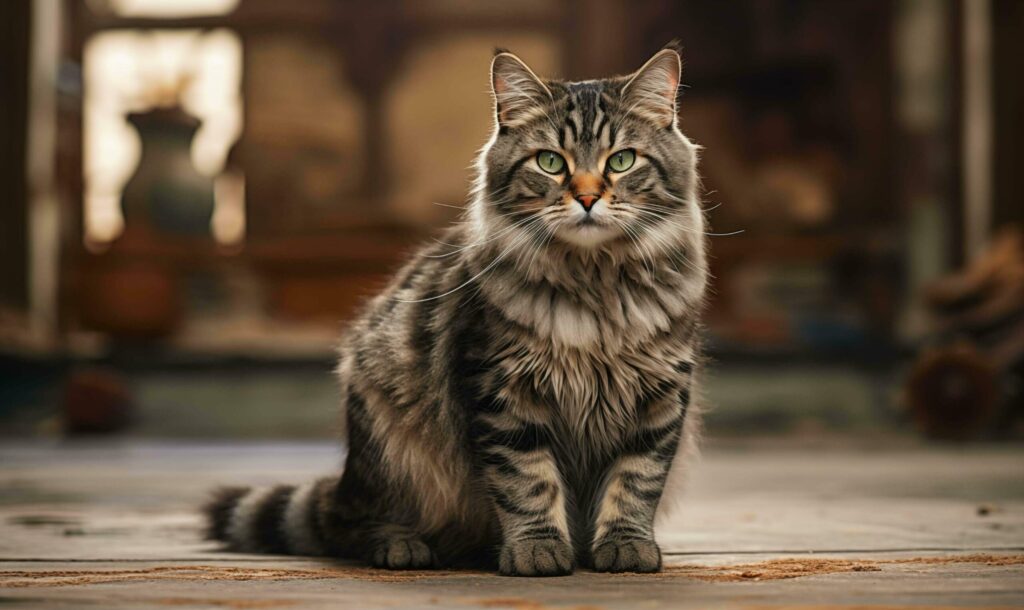 Portrait of a beautiful cat, siberian breed of cat Free Photo