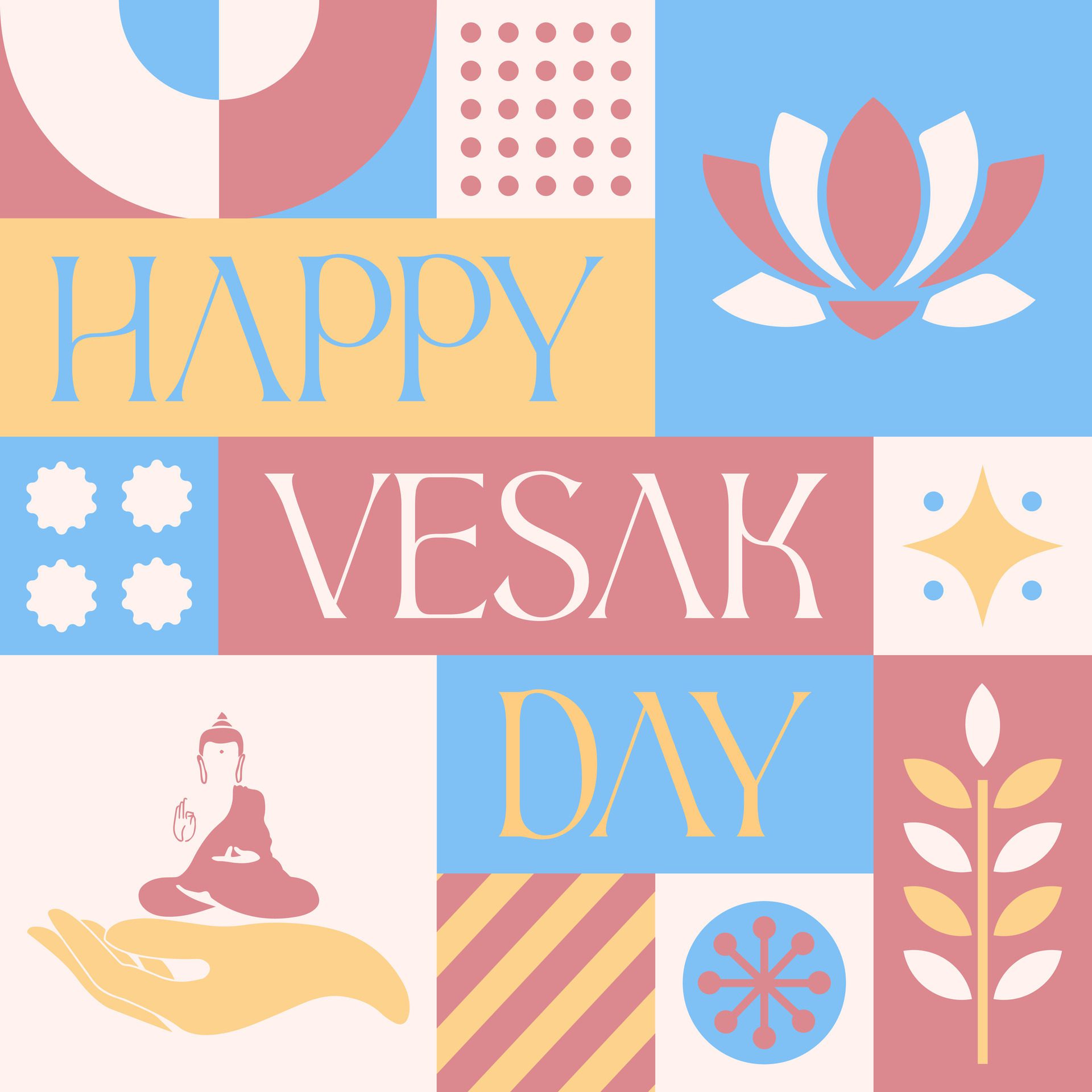 Happy Vesak Day seamless pattern in scandinavian style postcard with Retro clean concept design Free Vector