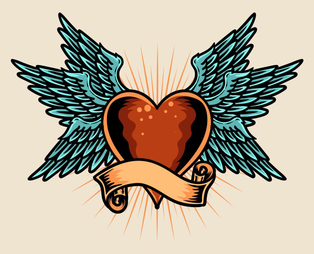 Illustration heart with wings, vector illustration on white background Free Vector