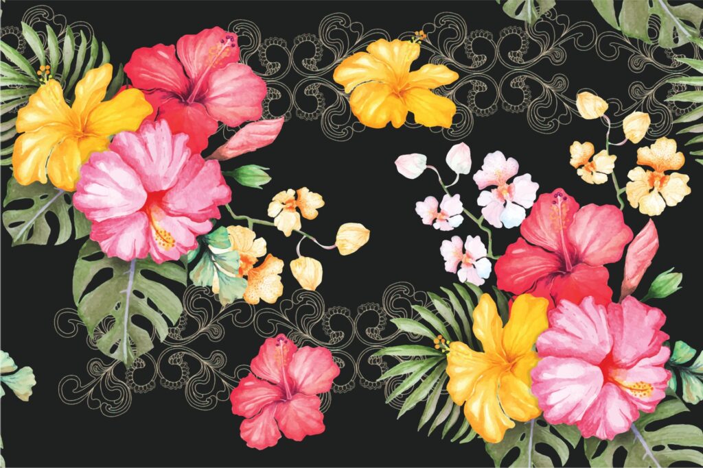 Pattern of hibiscus flowers painted with watercolor Free Vector