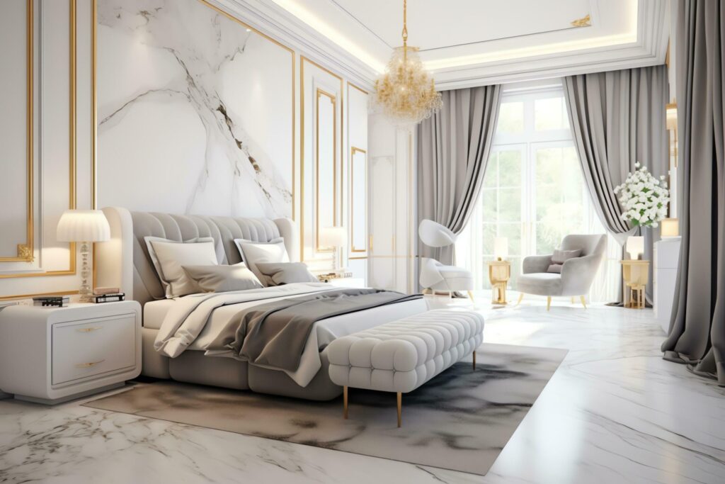 Modern bedroom interior design in apartment or house with furniture. Luxury bedroom scandinavian concept by AI Generated Free Photo