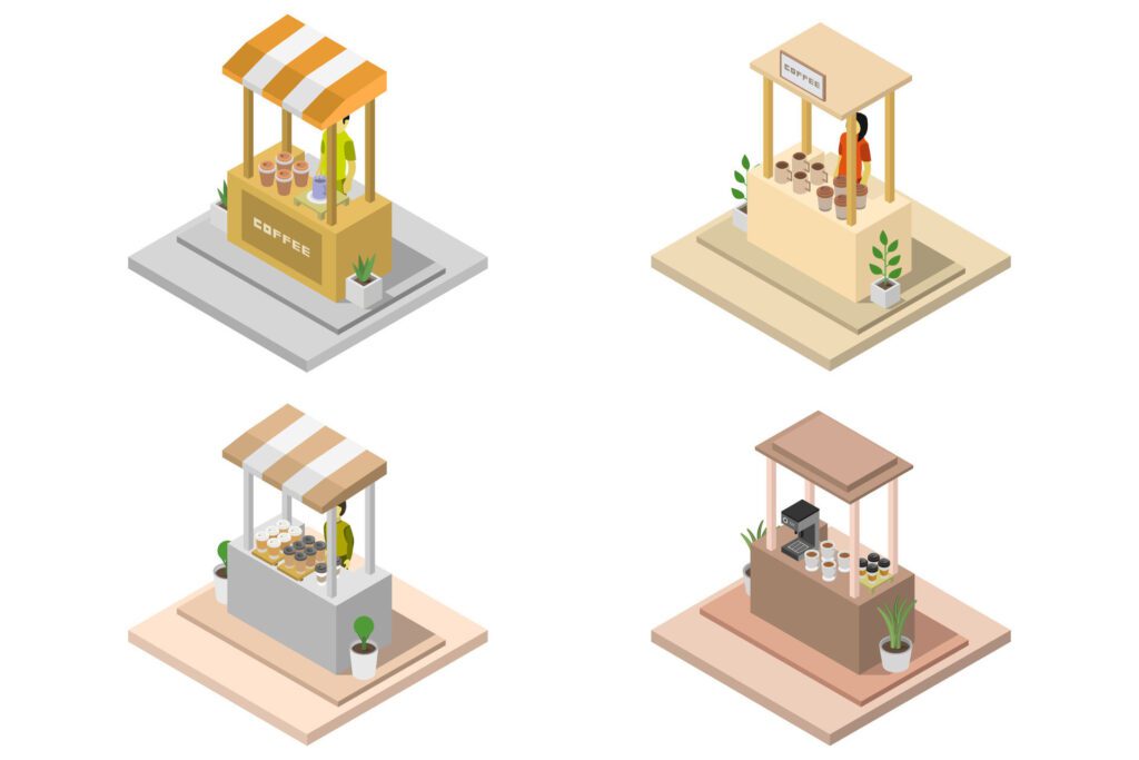 Coffee kiosk isometric on white background Free Vector