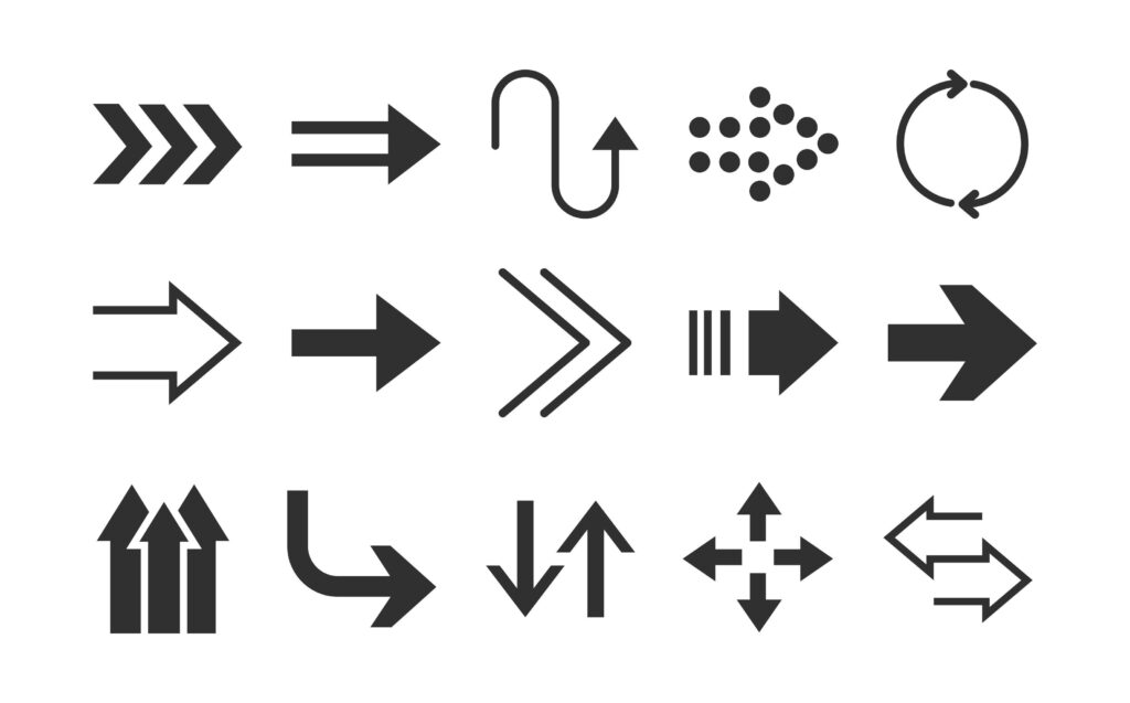 arrows direction guide cursor web navigation icons set silhouette style Stock Free