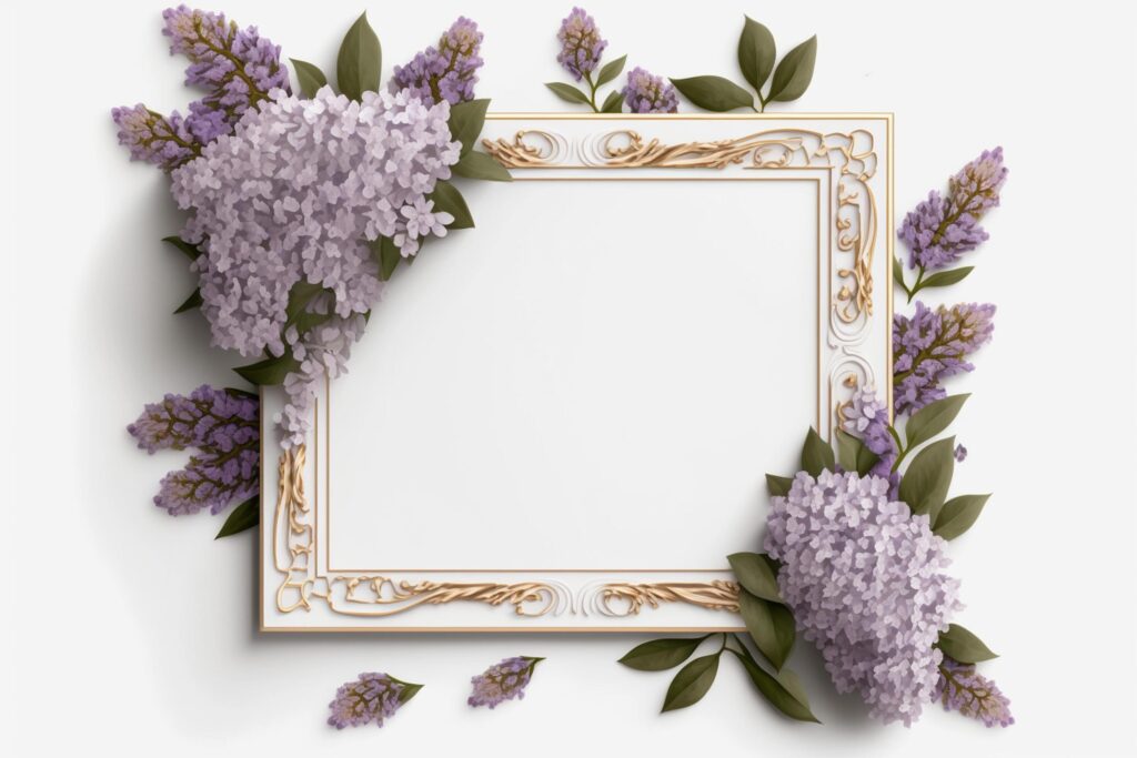 Horizontal frame with lilac flowers on the white background, Stock Free