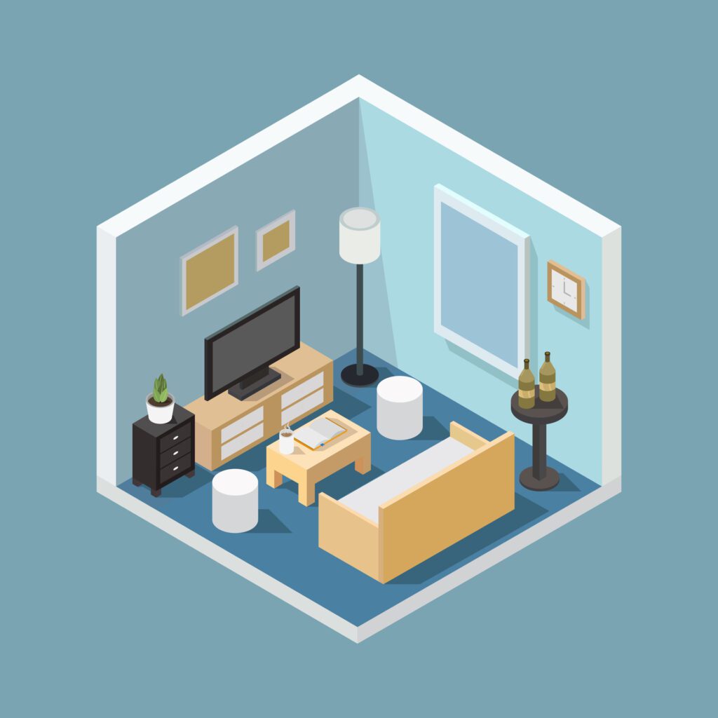 Isometric lounge room on a background Free Vector