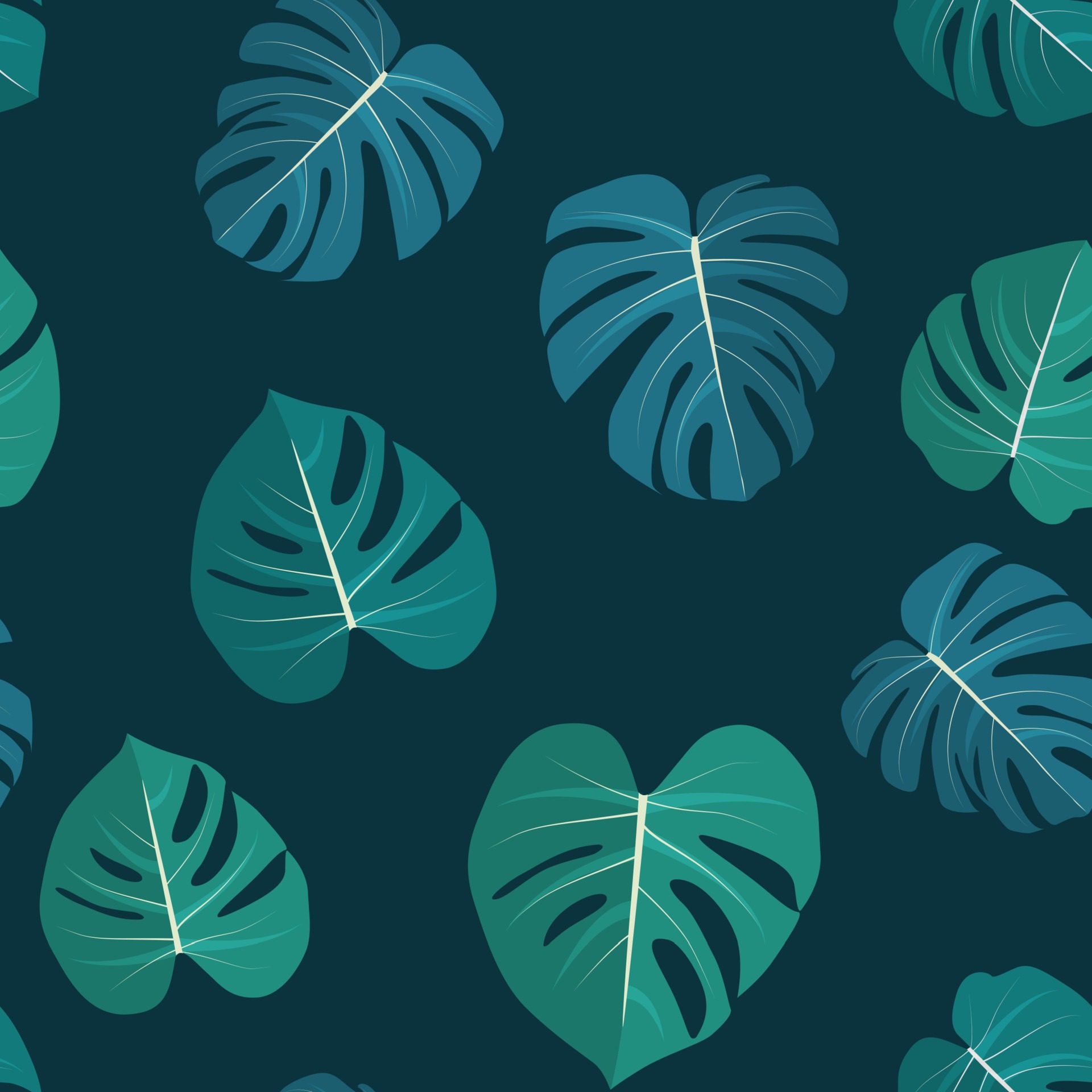 Monstera leaaves seamless pattern natural tropical background. Free Vector