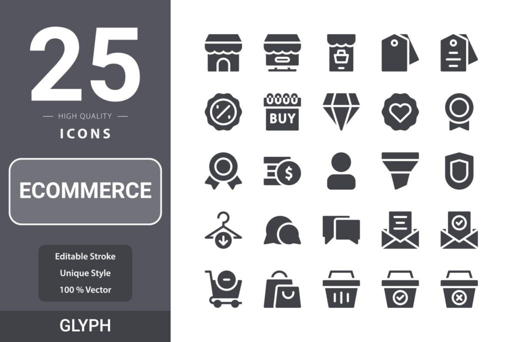 
									Ecommerceicon pack for your web site design, logo, app, UI. Ecommerce icon glyph design Stock Free