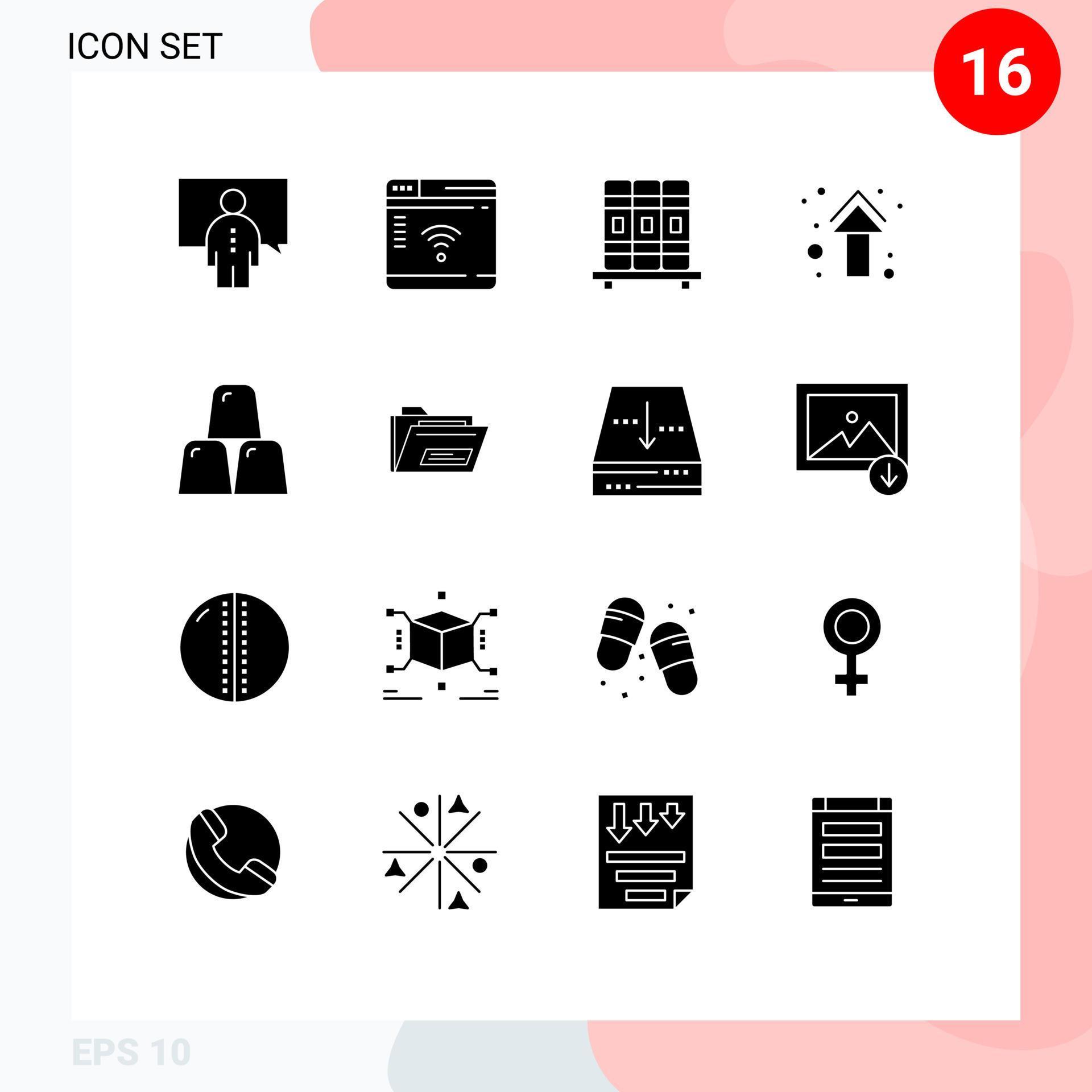 Modern Set of 16 Solid Glyphs and symbols such as bars direction webpage up arrow Editable Vector Design Elements Stock Free