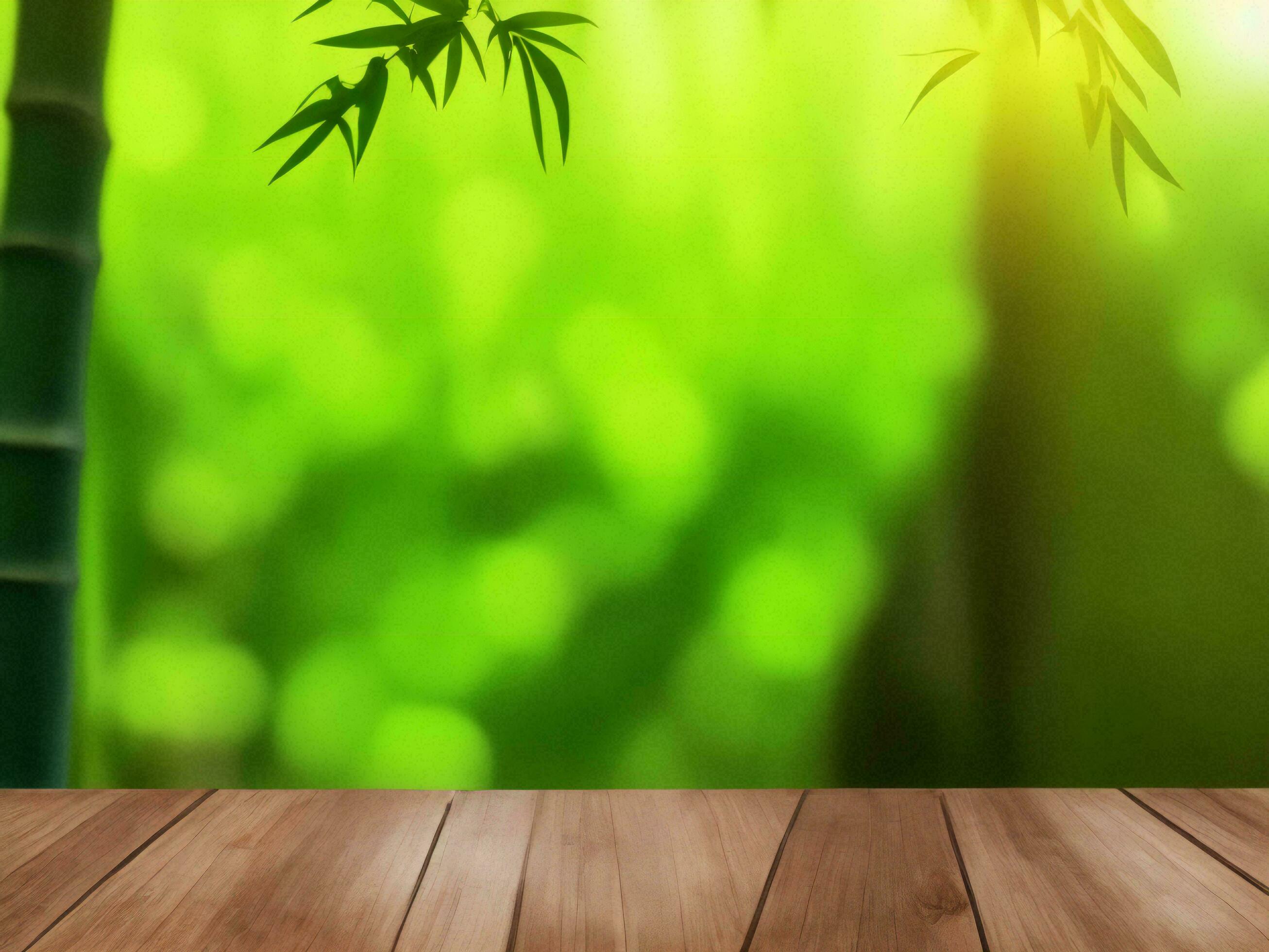 Wooden table on bamboo plant background ai generated Stock Free