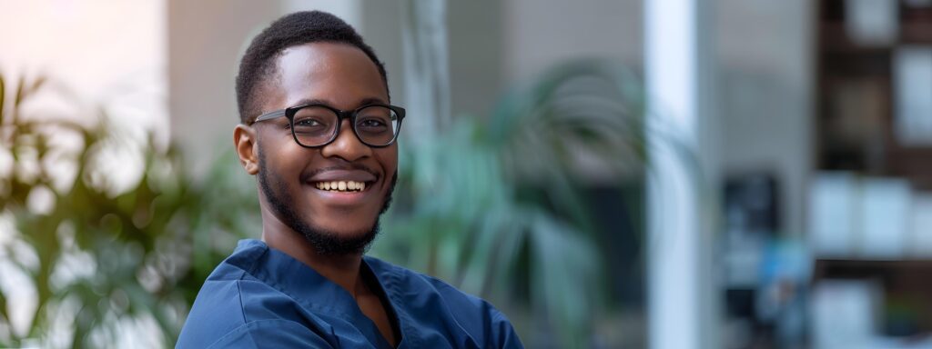 Confident African American Business Professional Smiling in Office Setting Stock Free