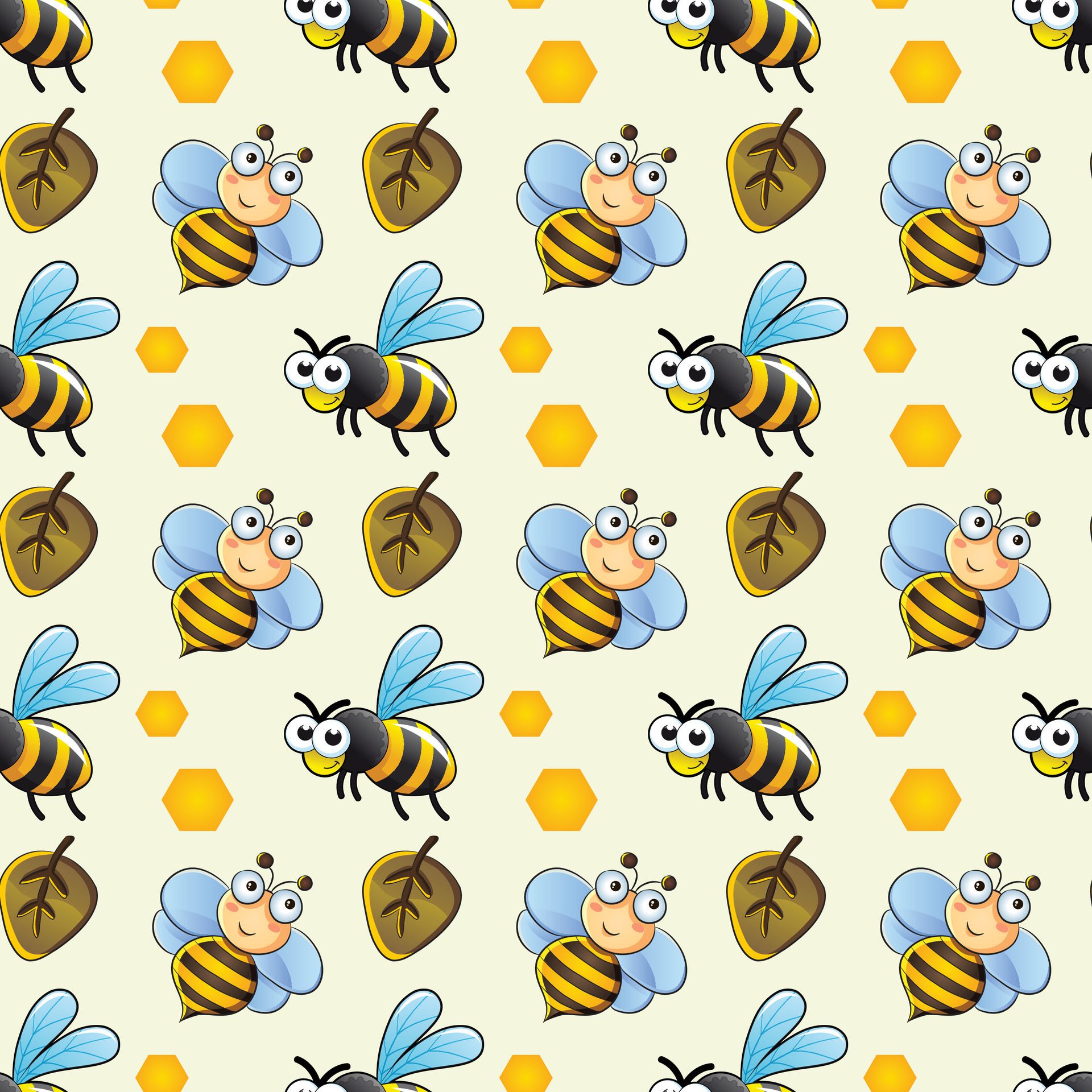 Busy Honey Bees Seamless Pattern Design Free Vector