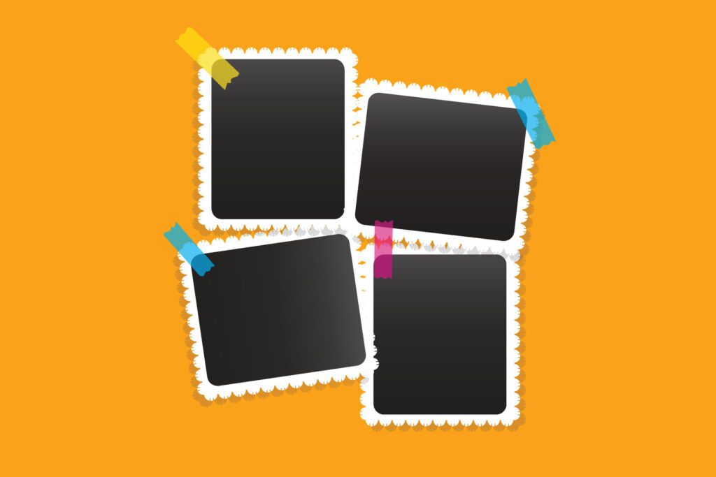 photo frames on yellow background design Free Vector